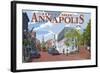 Historic Annapolis, Maryland Street View-Lantern Press-Framed Art Print