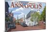 Historic Annapolis, Maryland Street View-Lantern Press-Mounted Art Print