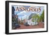 Historic Annapolis, Maryland Street View-Lantern Press-Framed Art Print