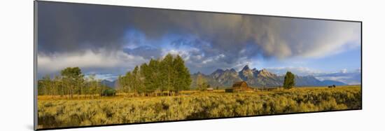 Historic Barn, Mormon Row and Teton Mountain Range, Grand Teton National Park, Wyoming, USA-Michele Falzone-Mounted Photographic Print