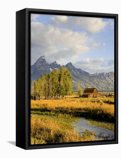 Historic Barn, Mormon Row and Teton Mountain Range, Grand Teton National Park, Wyoming, USA-Michele Falzone-Framed Stretched Canvas