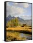 Historic Barn, Mormon Row and Teton Mountain Range, Grand Teton National Park, Wyoming, USA-Michele Falzone-Framed Stretched Canvas