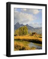 Historic Barn, Mormon Row and Teton Mountain Range, Grand Teton National Park, Wyoming, USA-Michele Falzone-Framed Photographic Print