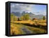 Historic Barn, Mormon Row and Teton Mountain Range, Grand Teton National Park, Wyoming, USA-Michele Falzone-Framed Stretched Canvas