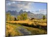 Historic Barn, Mormon Row and Teton Mountain Range, Grand Teton National Park, Wyoming, USA-Michele Falzone-Mounted Photographic Print