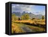 Historic Barn, Mormon Row and Teton Mountain Range, Grand Teton National Park, Wyoming, USA-Michele Falzone-Framed Stretched Canvas