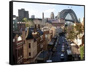 Historic Buildings and Sydney Harbor Bridge, The Rocks, Australia-David Wall-Framed Stretched Canvas