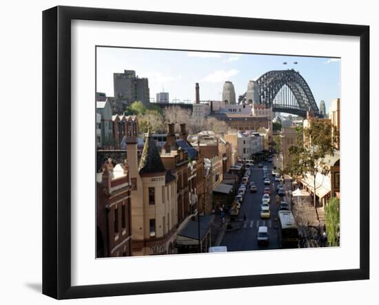 Historic Buildings and Sydney Harbor Bridge, The Rocks, Australia-David Wall-Framed Premium Photographic Print