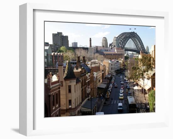 Historic Buildings and Sydney Harbor Bridge, The Rocks, Australia-David Wall-Framed Premium Photographic Print