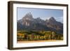 Historic Cabin And Fall Colors Beneath The Grand Teton In Grand Teton National Park, Wyoming-Austin Cronnelly-Framed Photographic Print