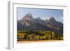 Historic Cabin And Fall Colors Beneath The Grand Teton In Grand Teton National Park, Wyoming-Austin Cronnelly-Framed Photographic Print