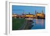 Historic Center of Dresden at Dusk, Elbe River, Saxony, Germany-null-Framed Photographic Print