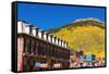 Historic downtown and fall color, Silverton, Colorado, USA-Russ Bishop-Framed Stretched Canvas