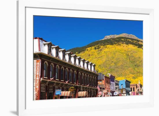 Historic downtown and fall color, Silverton, Colorado, USA-Russ Bishop-Framed Premium Photographic Print
