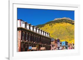 Historic downtown and fall color, Silverton, Colorado, USA-Russ Bishop-Framed Premium Photographic Print