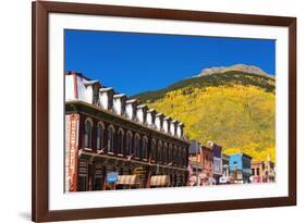 Historic downtown and fall color, Silverton, Colorado, USA-Russ Bishop-Framed Premium Photographic Print