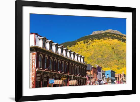 Historic downtown and fall color, Silverton, Colorado, USA-Russ Bishop-Framed Premium Photographic Print