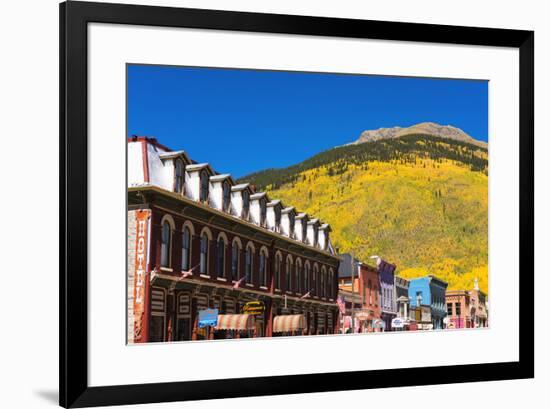 Historic downtown and fall color, Silverton, Colorado, USA-Russ Bishop-Framed Premium Photographic Print