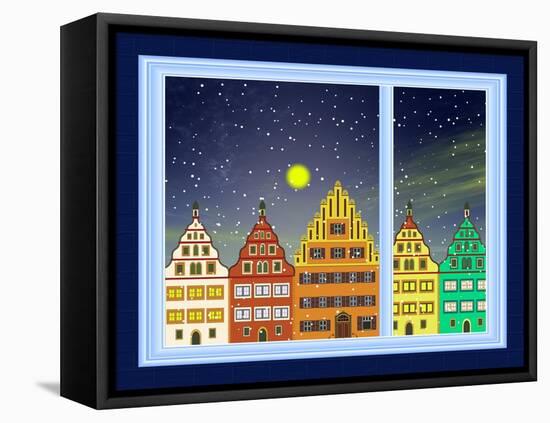 Historic Downtown at Winter-Sangoiri-Framed Stretched Canvas