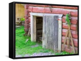 Historic Log Building in Talkeetna, Alaska, USA-Julie Eggers-Framed Stretched Canvas