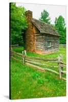 Historic log cabin on Blue Ridge Parkway near North Carolina and Virginia border-null-Stretched Canvas