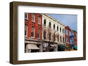 Historic Main Street with Red Brick Storefronts and Gray's Pharmacy in Franklin, Tennessee, a su...-null-Framed Photographic Print
