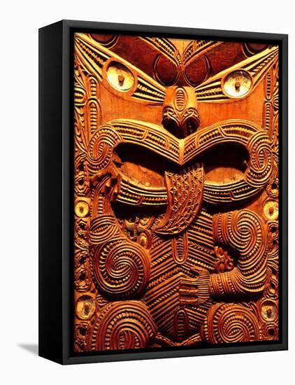 Historic Maori Carving, Otago Museum, New Zealand-David Wall-Framed Stretched Canvas