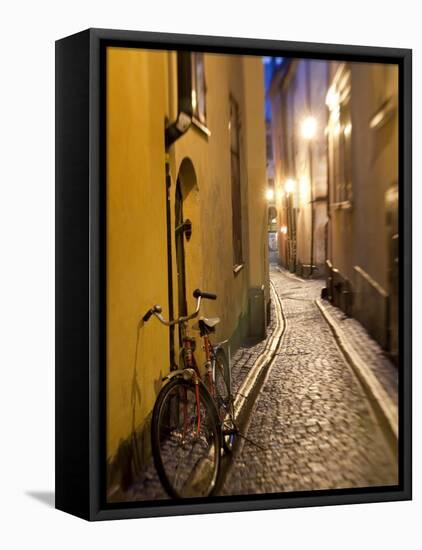 Historic Old Street in Gamla Stan (Old Town) in Stockholm, Sweden-Peter Adams-Framed Stretched Canvas