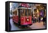 Historic Red Tram on Istiklal Caddesi, Beyoglu, Istanbul, Turkey, Europe-Neil Farrin-Framed Stretched Canvas