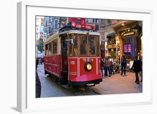 Historic Red Tram on Istiklal Caddesi, Beyoglu, Istanbul, Turkey, Europe-Neil Farrin-Framed Photographic Print