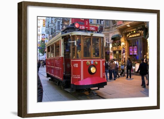 Historic Red Tram on Istiklal Caddesi, Beyoglu, Istanbul, Turkey, Europe-Neil Farrin-Framed Photographic Print