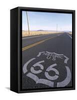 Historic Route 66 Sign on Highway, Seligman, Arizona, USA-Steve Vidler-Framed Stretched Canvas