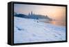 Historic Royal Wawel Castle in Cracow, Poland, with Frozen Vistula River in Winter.-dziewul-Framed Stretched Canvas
