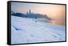 Historic Royal Wawel Castle in Cracow, Poland, with Frozen Vistula River in Winter.-dziewul-Framed Stretched Canvas