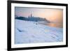 Historic Royal Wawel Castle in Cracow, Poland, with Frozen Vistula River in Winter.-dziewul-Framed Photographic Print