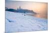 Historic Royal Wawel Castle in Cracow, Poland, with Frozen Vistula River in Winter.-dziewul-Mounted Photographic Print