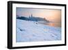 Historic Royal Wawel Castle in Cracow, Poland, with Frozen Vistula River in Winter.-dziewul-Framed Photographic Print