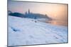 Historic Royal Wawel Castle in Cracow, Poland, with Frozen Vistula River in Winter.-dziewul-Mounted Photographic Print