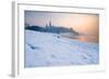 Historic Royal Wawel Castle in Cracow, Poland, with Frozen Vistula River in Winter.-dziewul-Framed Photographic Print