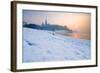 Historic Royal Wawel Castle in Cracow, Poland, with Frozen Vistula River in Winter.-dziewul-Framed Photographic Print