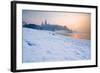 Historic Royal Wawel Castle in Cracow, Poland, with Frozen Vistula River in Winter.-dziewul-Framed Photographic Print