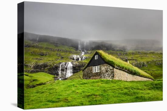 Historic Stone House with Turf Roof on the Island of Streymoy, Saksun, Faroe Islands-Nick Fox-Stretched Canvas