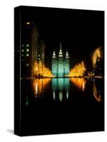 Historic Temple and Square in Salt Lake City at night, during 2002 Winter Olympics, UT-null-Stretched Canvas