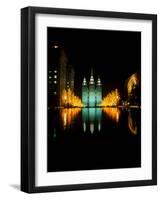 Historic Temple and Square in Salt Lake City at night, during 2002 Winter Olympics, UT-null-Framed Photographic Print