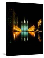Historic Temple and Square in Salt Lake City at night, during 2002 Winter Olympics, UT-null-Stretched Canvas