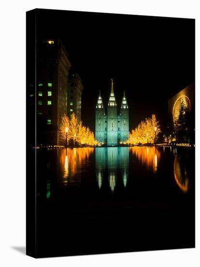 Historic Temple and Square in Salt Lake City at night, during 2002 Winter Olympics, UT-null-Stretched Canvas