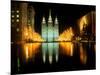 Historic Temple and Square in Salt Lake City at night, during 2002 Winter Olympics, UT-null-Mounted Photographic Print