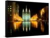 Historic Temple and Square in Salt Lake City at night, during 2002 Winter Olympics, UT-null-Framed Stretched Canvas