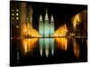 Historic Temple and Square in Salt Lake City at night, during 2002 Winter Olympics, UT-null-Stretched Canvas