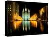 Historic Temple and Square in Salt Lake City at night, during 2002 Winter Olympics, UT-null-Stretched Canvas